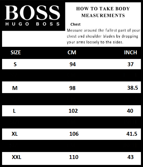 boss shirt size guide